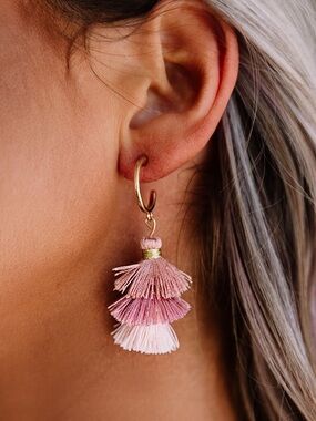 Tiered Tassel Hoop Earrings - Blush Pink Ombre
